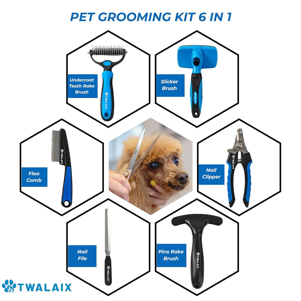 Skiennix 6-in-1 Pet Grooming Kit - Complete Grooming Tools for Dogs & Cats | Deshedding, Nail Care & More