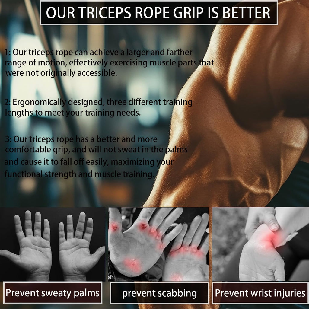Tricep Rope | Tricep Pull Down Attachment with Carry Bag for Strength Training & Facepulls