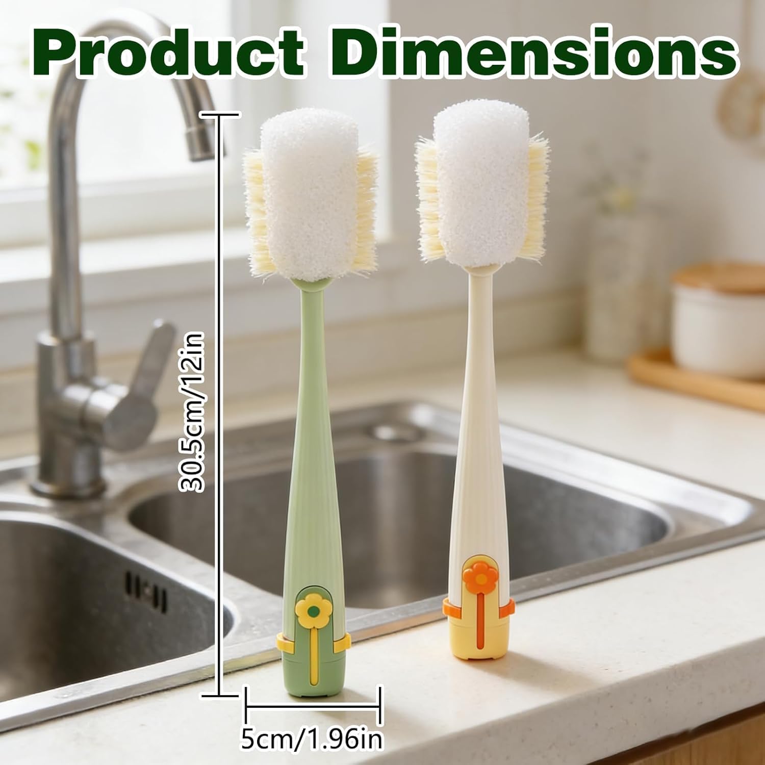 Skiennix 5-in-1 Bottle Cleaning Brush Set - Multifunctional Kitchen Lid Scrubber with Long Handle | 2 Pack