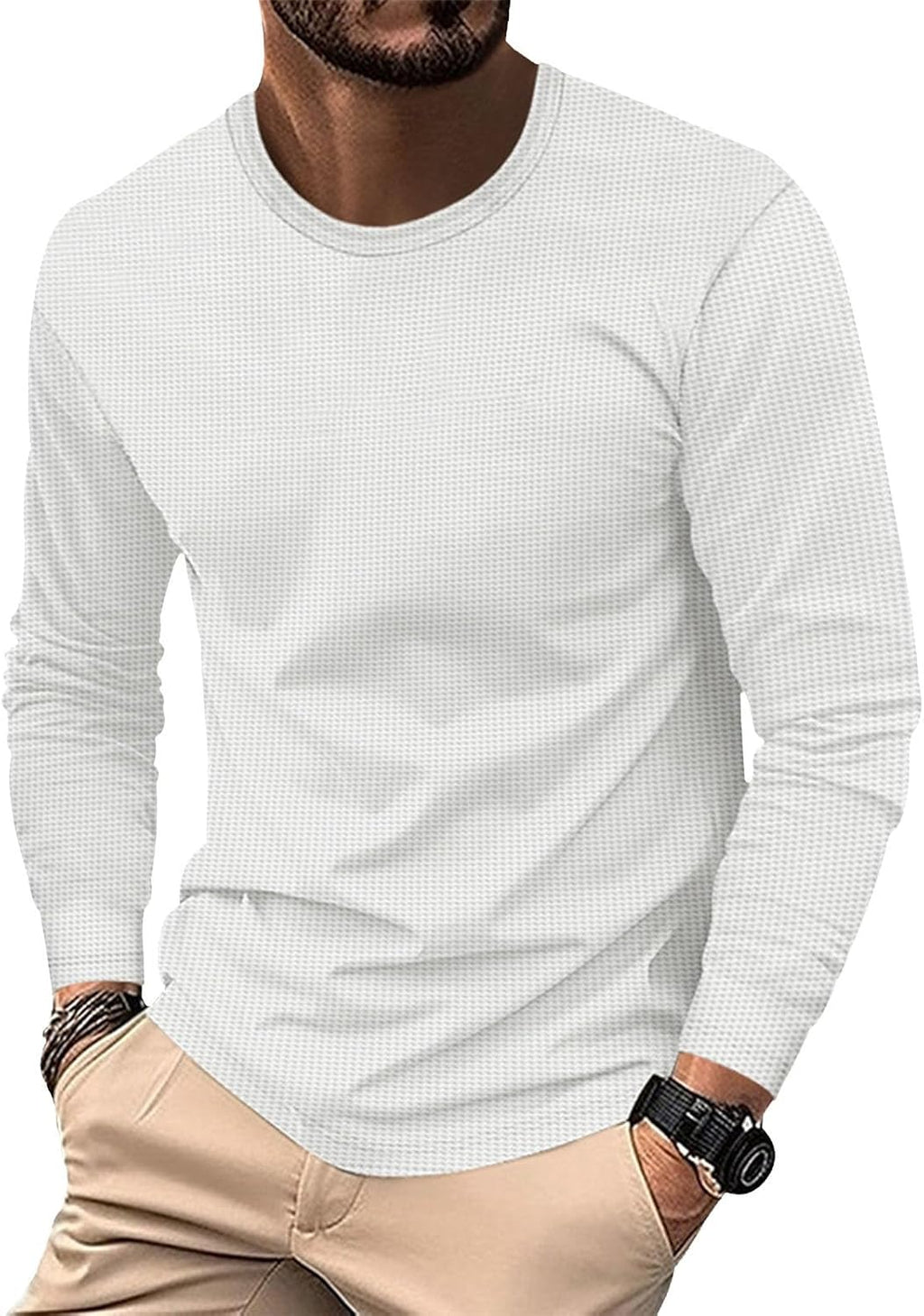 Skiennix Waffle Knit T-Shirt - Soft Long Sleeve Crewneck for Men | Casual Lightweight Pullover