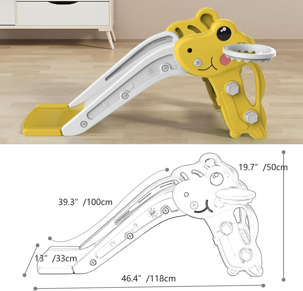 Skiennix Toddler Slide - Indoor/Outdoor Playset with Ball & Hoop, Non-Slip Steps | Yellow, Ages 1-3