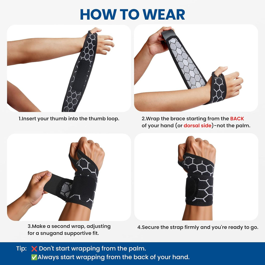 Skiennix Adjustable Wrist Support Brace - Breathable Wrap for Carpal Tunnel & Pain Relief | Unisex, One Size (Black)