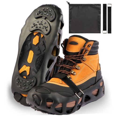 Ice Cleats for Shoes and Boots with 30 Spikes Anti Slip Snow Crampons, Shoe Spikes for Snow and Ice (Medium)