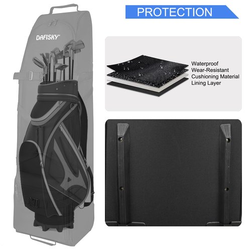 DAFISKY Golf Travel Bag for Airlines with Wheels,Thick Dense Foam Padded Topnm&Adjustable Support Rod for Protect Club,600D Heavy Duty Oxford Lightweight Foldable&Easy to Maneuver Universal Size Black