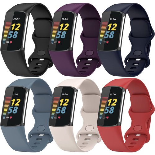 TopPerfekt Bands Compatible with Fitbit Charge 6, Adjustable Soft Silicone Sport Replacement Watch Band Straps Wristbands Bracelet for Charge 6/5 Activity Tracker Women Men (6-Pack 1, Large)