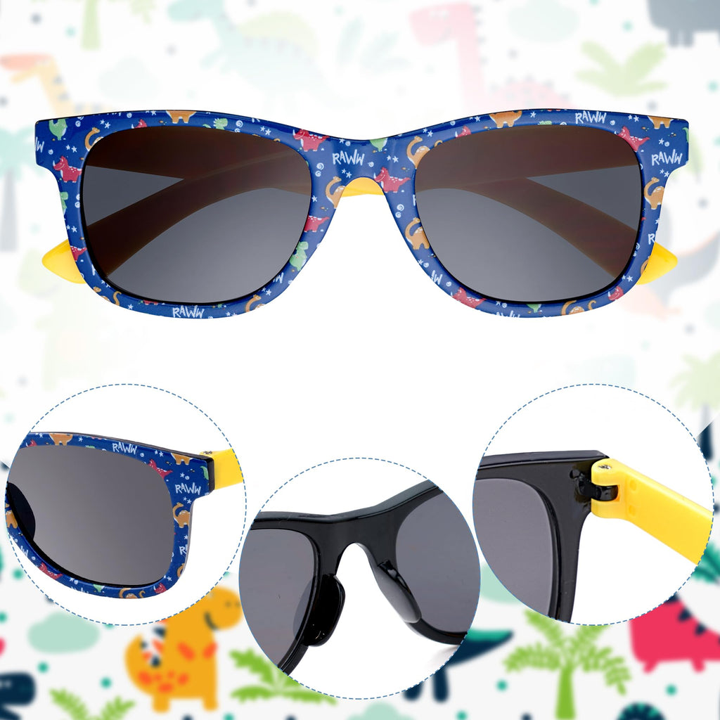 obmwang 3 Pack Kids Sunglasses Stylish Cute Dinosaur Glasses for Toddler Girls Boys Outdoor Beach Eyewear