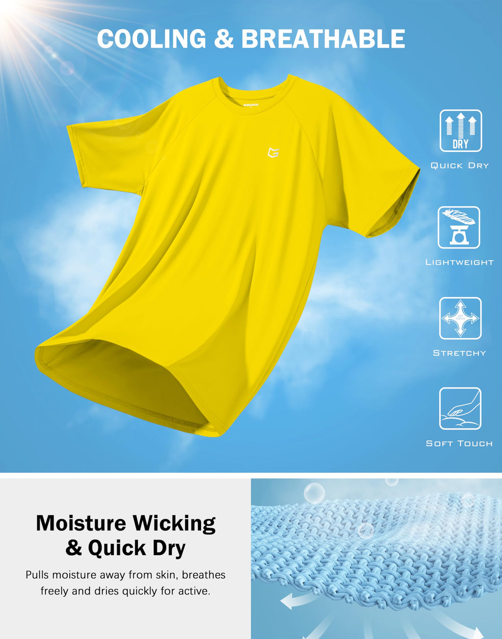 G Gradual Men's Athletic Workout T-Shirts Moisture Wicking Cooling Running Shirts Short Sleeve Performance Tee for Gym Tennis(Yellow,3XL)