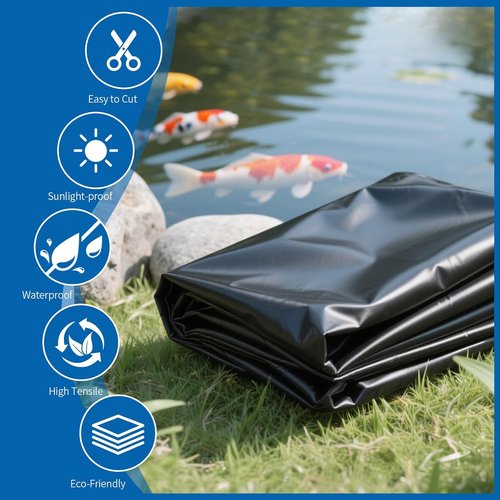 KOI Pond Liner - 15 Mil HDPE Waterproof Black Liner for Outdoor Fish Ponds | 10 x 20 FT