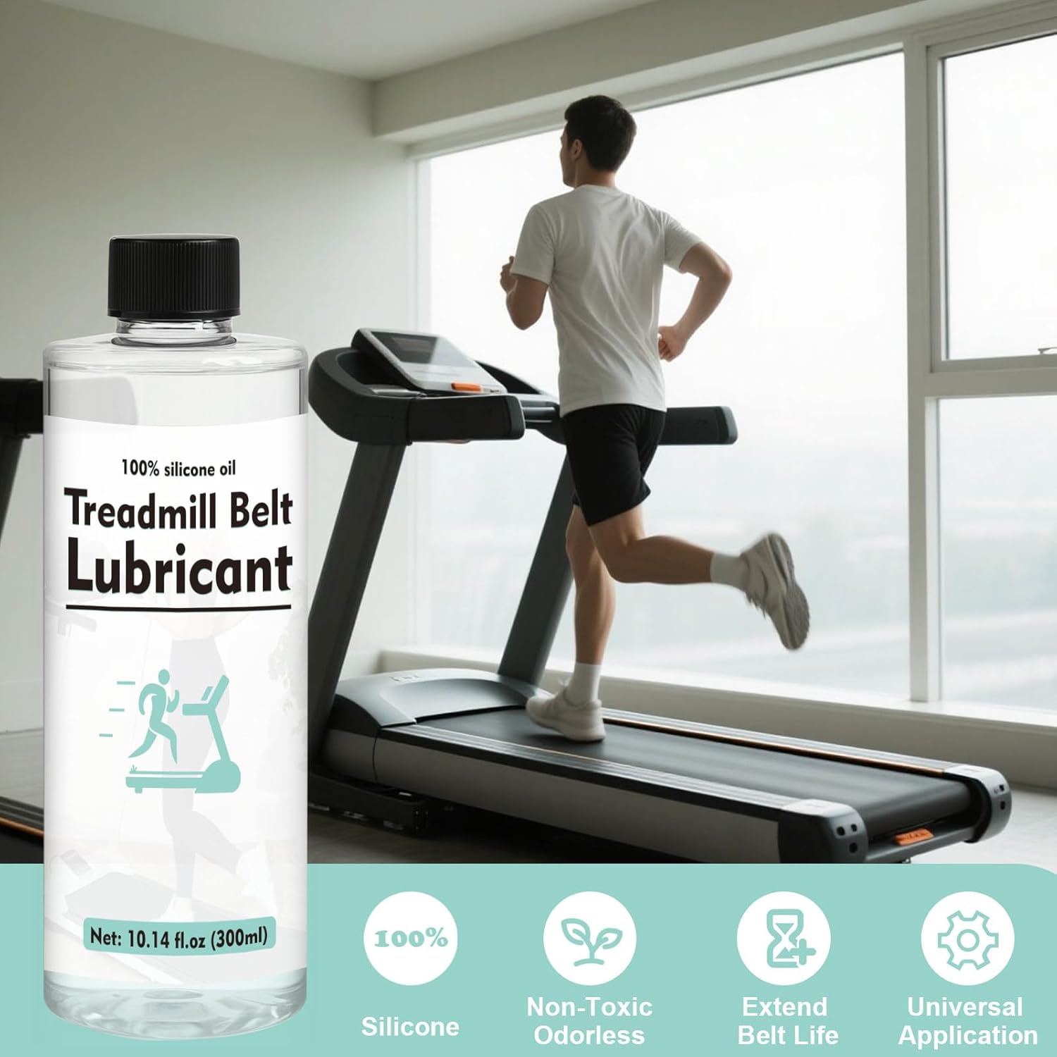 Skiennix Treadmill Lubricant - 100% Silicone Oil with 7.8" Tube & Syringe | 300ml (10.1 oz) for Reduced Friction & Noise