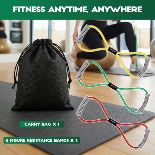 Beatvive Resistance Band Figure 8 Exercise Cord, Fitness Resistance Bands with Handles, Exercise Tube Band for Arm and Shoulder Stretch (Yellow,Green,Red(60lbs))