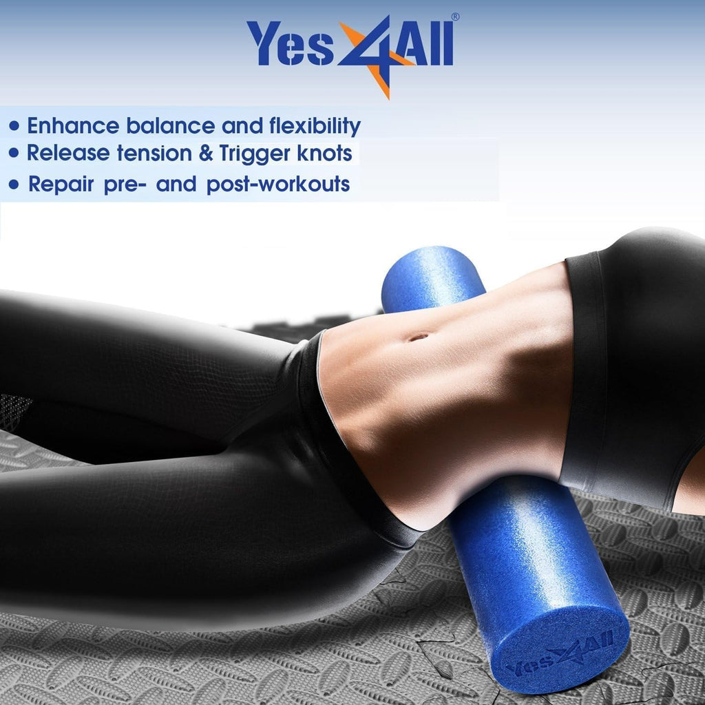 Yes4All Medium Firm Round PE Foam Roller for Pilates, Yoga, Stretching, Balance & Core Exercises - 4 Sizes 12/18/24/36-inch