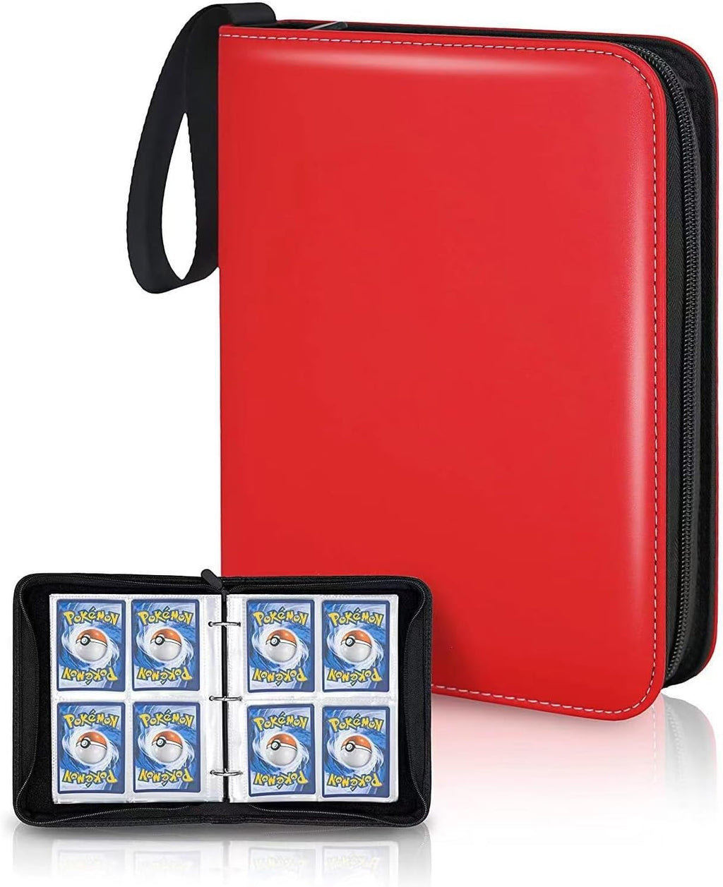 Skiennix Trading Card Binder - 400 Pockets for Pokémon Cards | Zipper Closure & 50 Sleeves, Red