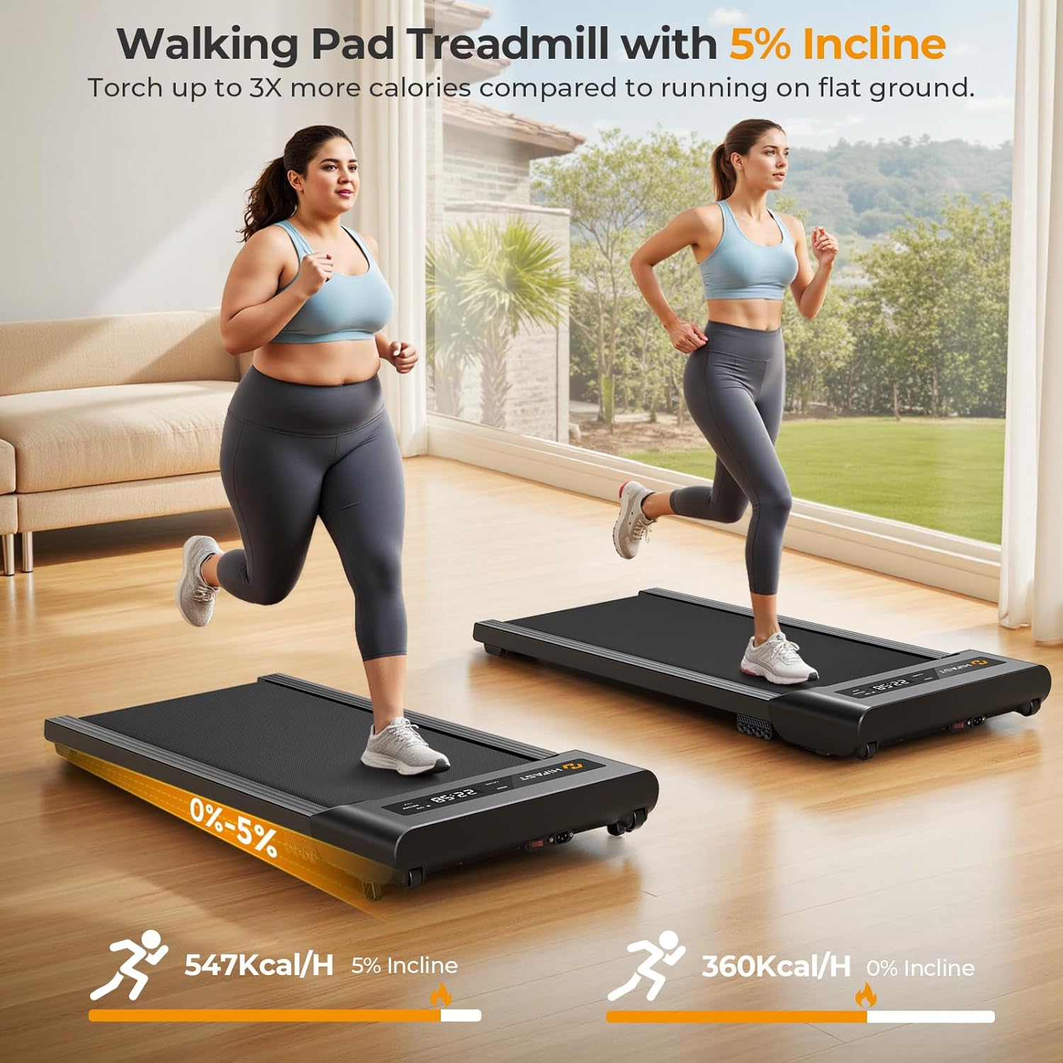 Skiennix 3-in-1 Foldable Walking Pad Treadmill - Portable Under Desk Machine with Incline Handle Bar, 300lbs Capacity
