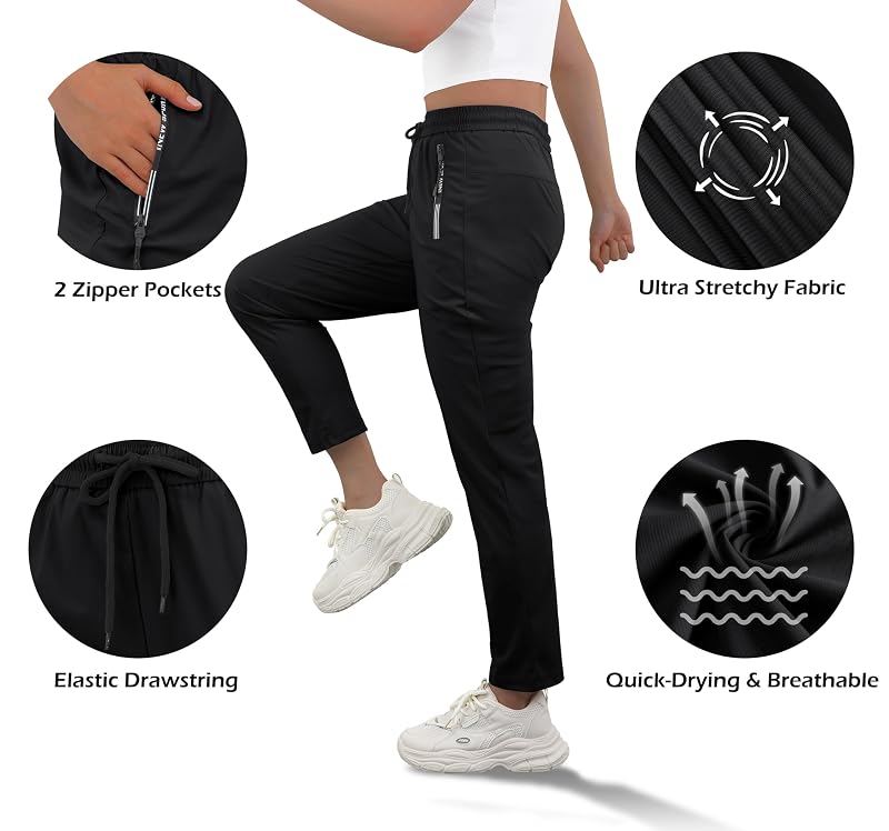 IWOLLENCE Women's Active Stretch Pants Quick Dry - Black, Large