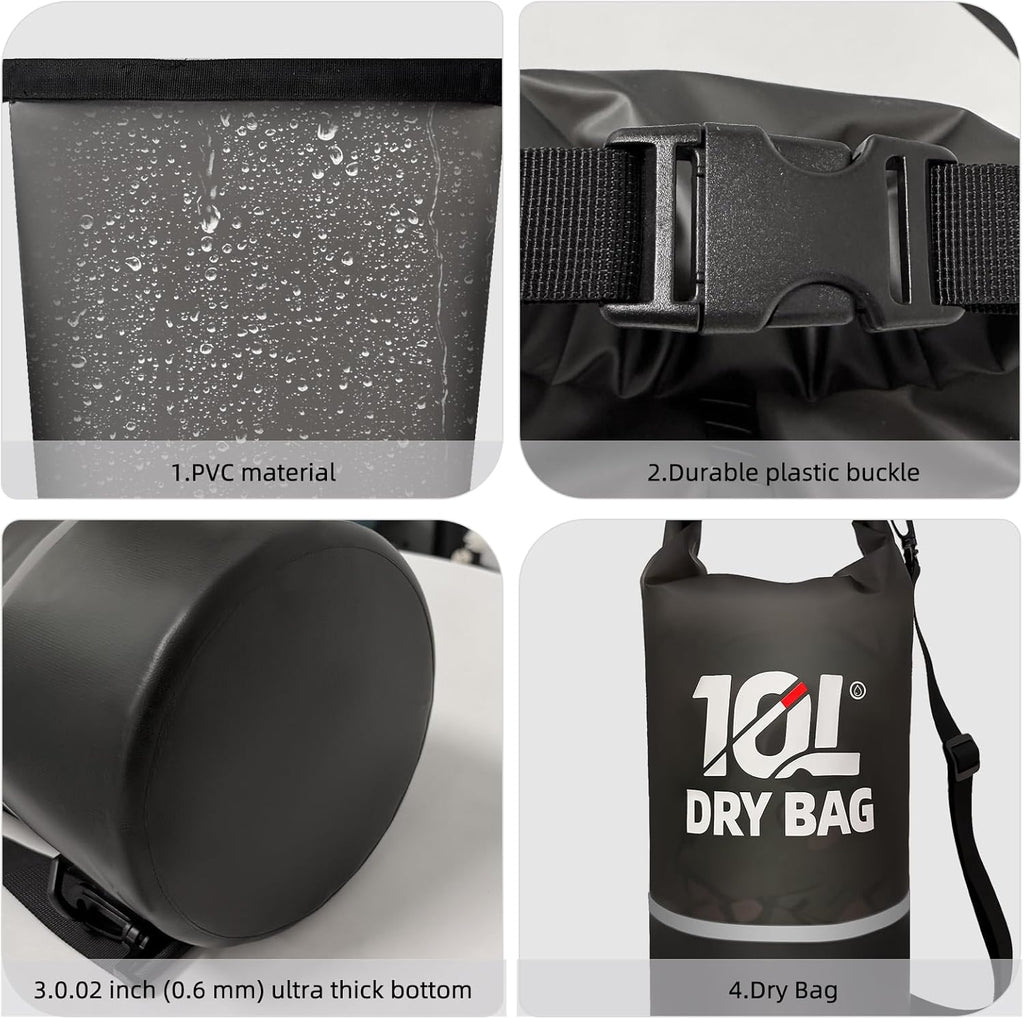 Skiennix Waterproof Dry Bag - 10L Lightweight Roll Top Backpack with Reflective Design & Phone Pouch
