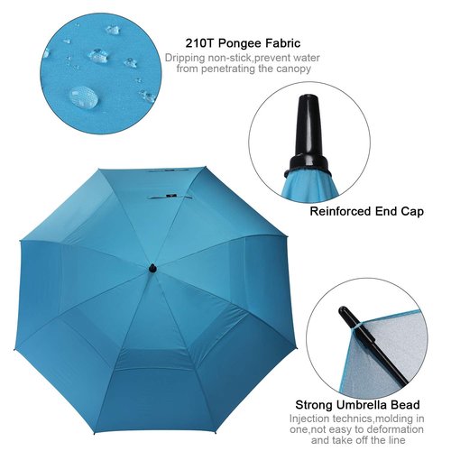 Prospo 62 Inch Extra Large Golf Umbrella Double Canopy Automatic Open Sun Rain Stick Umbrellas Windproof Waterproof Oversized (Sky Blue)