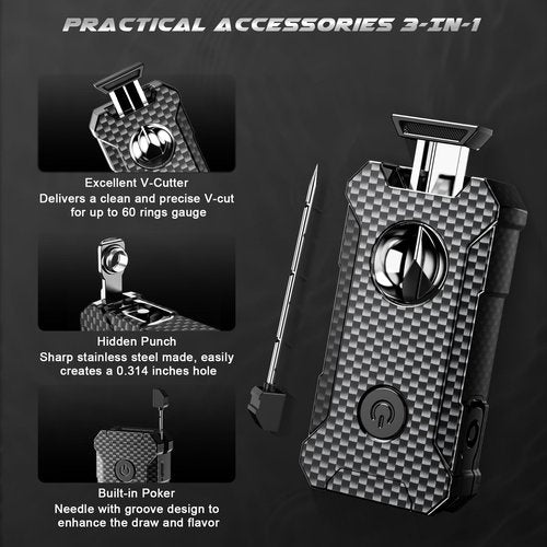 5-in-1 Torch Lighter with Cutter, Punch, Holder, and Draw Enhancer Tool, Adjustable Dual Jet Flames, Trendy Gift for Men, Refillable Butane Lighter, Rechargeable Lighters for Candle, Travel Outdoors
