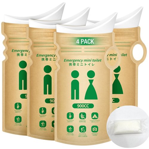HeyFir Disposable Urine Bags 4 Pack, 900ML FSC-Certified Leakproof Pee Bags with Solidification Powder for Travel Camping Car Emergency, for Men & Women