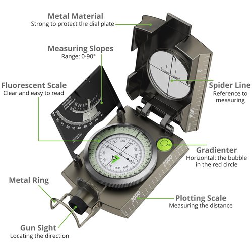 Proster Compass Metal Waterproof IP65 Compass Sighting Clinometer with Carry Bag for Camping Hunting Hiking Geology and Other Outdoor Activities