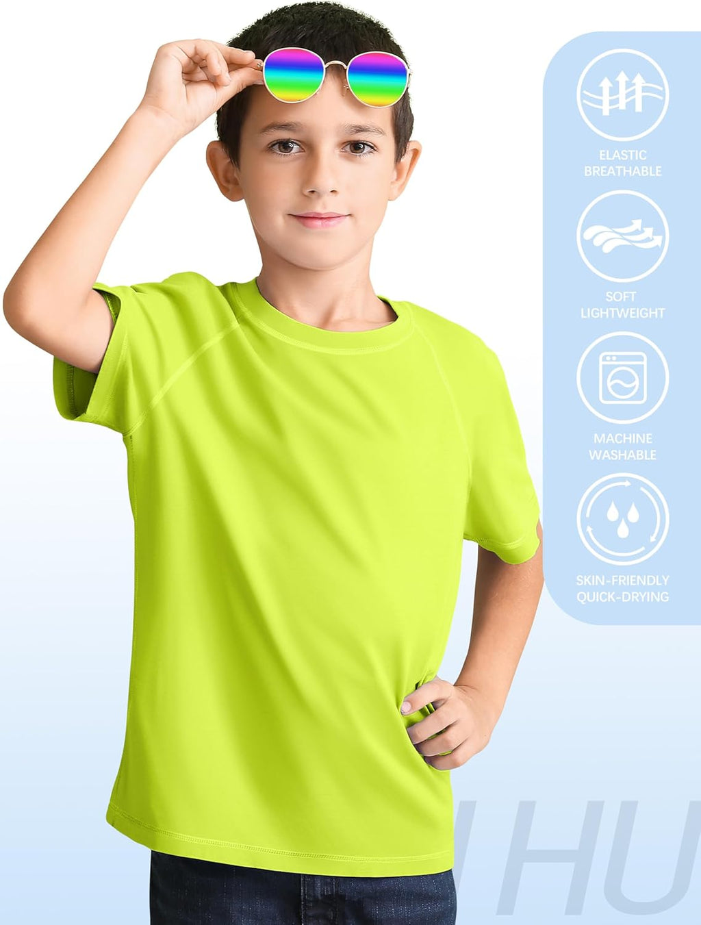 Skiennix Boys' Rash Guard - UPF 50+ Neon Short Sleeve Swim Shirts | Quick Dry Sun Protection - 4 Pack