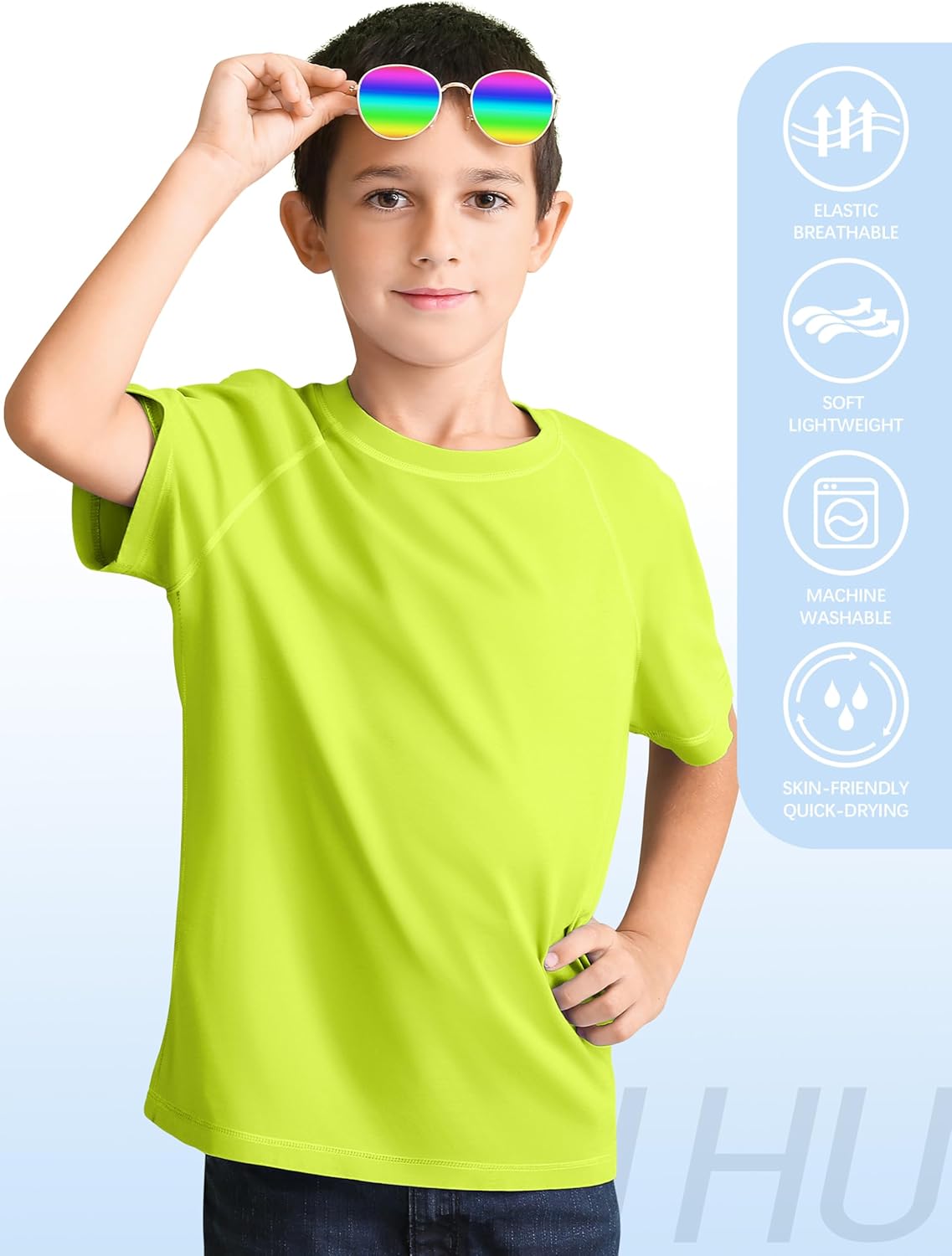 Skiennix Boys' Rash Guard - UPF 50+ Neon Short Sleeve Swim Shirts | Quick Dry Sun Protection - 4 Pack