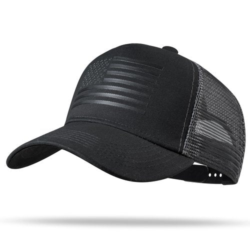 American Flag Trucker Hat - Snapback Hat, Baseball Cap for Men Women - Breathable Mesh Side, Adjustable Fit - for Casual Wear Black/Dark Gray