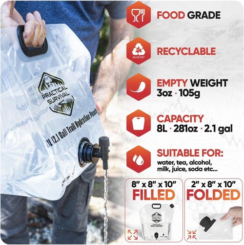 Collapsible Water Container Bags by [Brand Name] - 2.1 Gallon BPA-Free Portable Storage Jugs | 2 Pack for Camping & Emergency Preparedness
