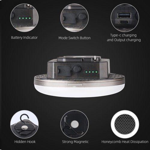 12000mAh 5000LM Camping Lights 3 Lighting Modes Bright Rechargeable LED Lamp 40W Hanging Tent Lights IPX5 Waterproof,Magnet,Power Failure Emergency Survival Kits & Christmas Day Gift