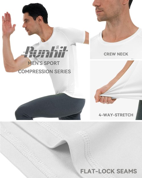 Runhit 2 Pack Compression Shirt for Men Short Sleeve Cool Dry Athletic Workout Shirt Comfortable Sports Base Layer Undershirt Top Black White S