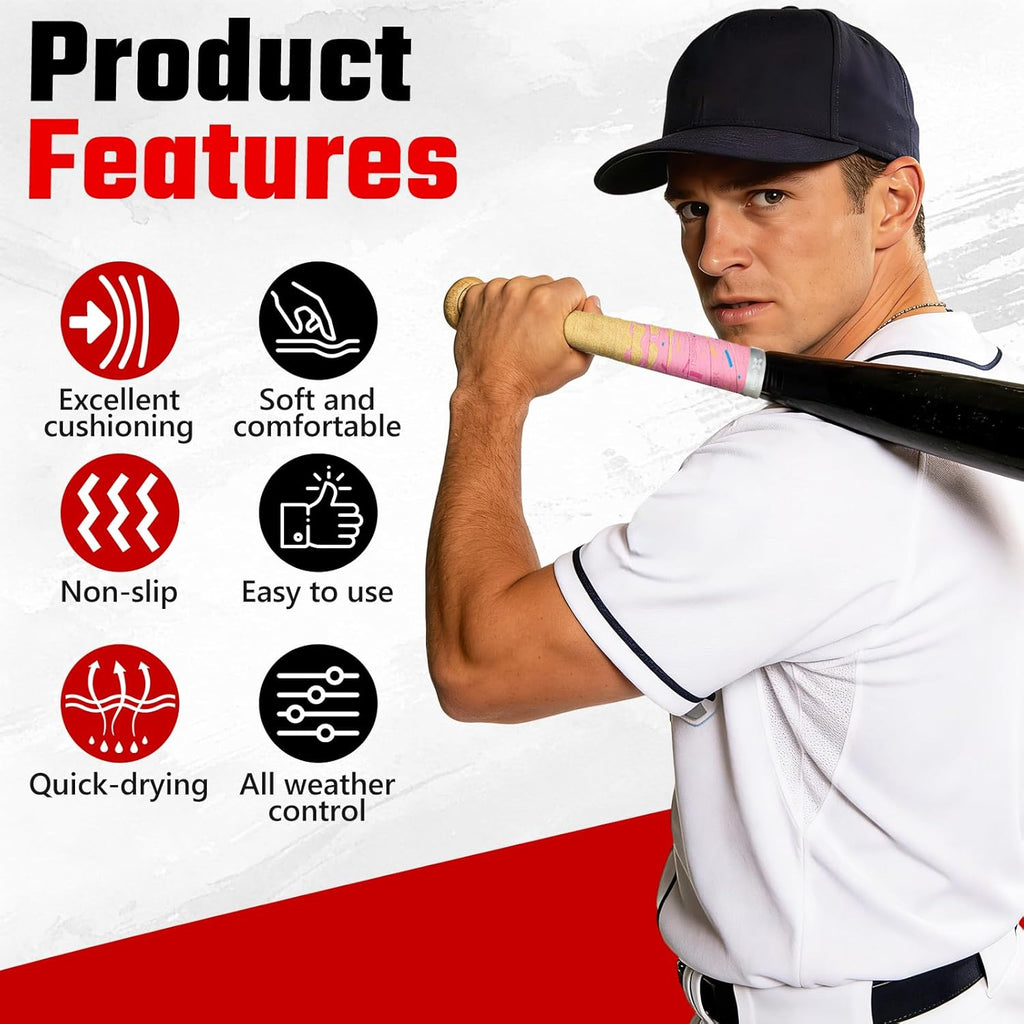 Skiennix Ice Cream Drip Baseball Bat Grip Tapes - Non-Slip, Sweat-Absorbent Wraps | 2/4 Pack, 0.5mm/1.1mm/1.75mm