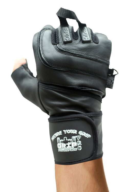 Epic Leather Gym Gloves with Built in 2" Wide Wrist Wraps Best Grip & Design for Weightlifting Power Lifting Bodybuilding & Strength Training Workout Exercises (Black, Small 7"- 7 1/2")