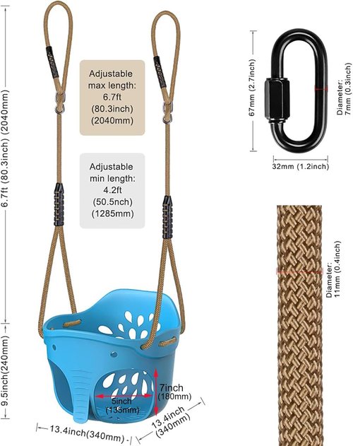 BeneLabel Toddler Swing Seat - 600 LB Weight Capacity, Adjustable Height 4.2 to 6.7 FT | Cute Elephant Design