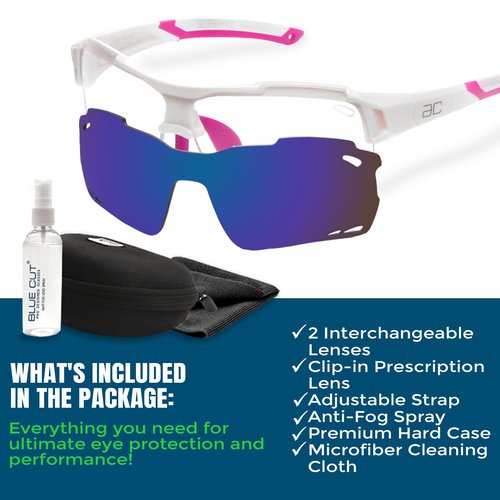 BLUE CUT Sports Safety Goggles Interchangeable Sun Lens Anti Fog UV Protection Indoor Outdoor Pickleball Cycling Basketball