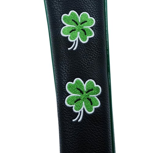 Gbourly Four Leaf Clover Golf Club Alignment Stick Cover Shamrock Black Holds at Least 2 Sticks PU Leather Protector Case Holder