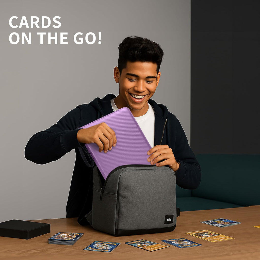 Trading Card Binder - 9 Pocket PU Zipper Album | Holds 900 Cards, Hard Cover Organizer for Pokémon, MTG & Sports Cards (Purple)