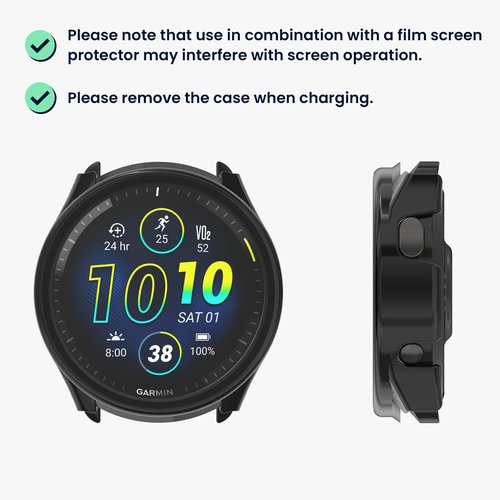 kwmobile Cover Compatible with Garmin Forerunner 965 Covers - 2X Tempered Glass with Plastic Frame - Black/Dark Blue