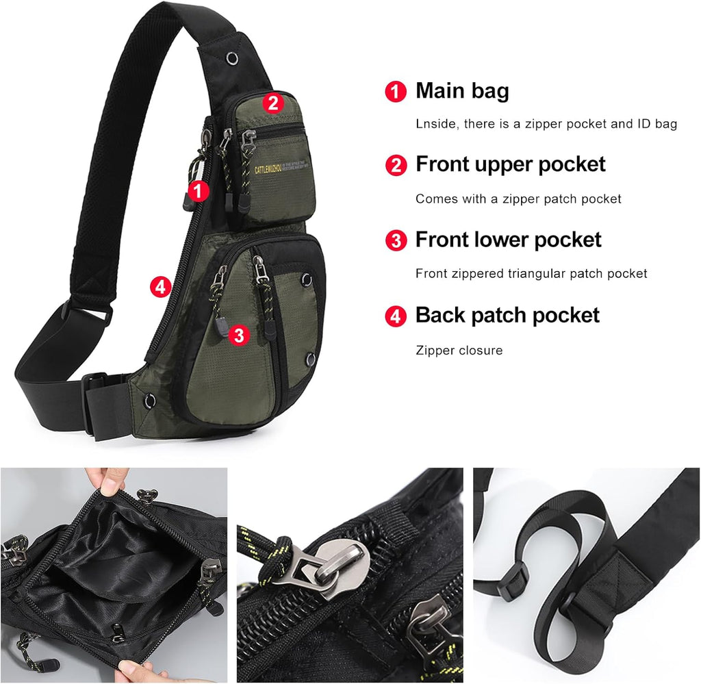 Skiennix Men's Sling Bag - Versatile Crossbody Shoulder Bag for Hiking & Travel - Green Color