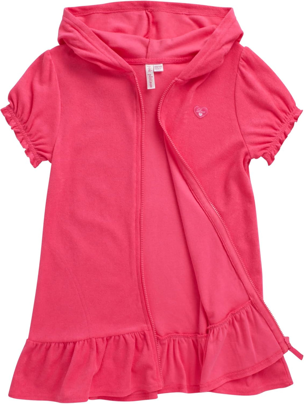 Pink Platinum Girls Swim Cover-Up - Soft Cotton Hooded Ruffled Bathrobe Dress in Terry Cloth