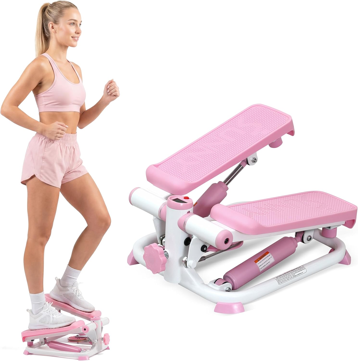 Sunny Health & Fitness Mini Stepper - Compact Home Exercise Machine with Resistance Band & App Connection