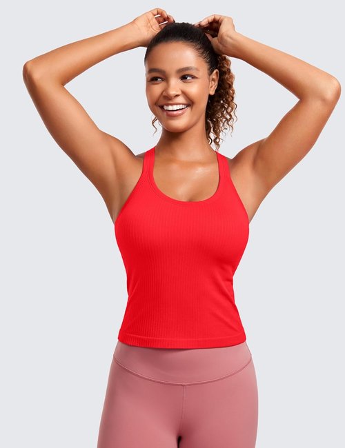 CRZ YOGA Seamless Ribbed Tank Top - Women's Workout Racerback Camisole with Built-In Bra, Comfortable Fit