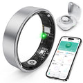 Smart Ring with Sleep Monitoring, Step Counting, Heart Rate, Blood Oxygen, Blood Pressure for iPhone and Android, No Subscription Fee, IP68 Waterproof Health Tracker (Silver, 7)