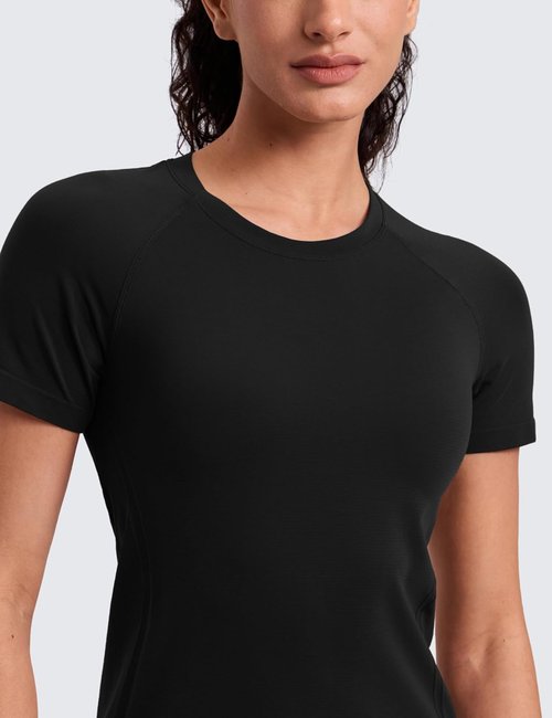 CRZ YOGA Seamless Workout Tops for Women - Breathable Short Sleeve Athletic Tees | Hip Length Gym & Yoga