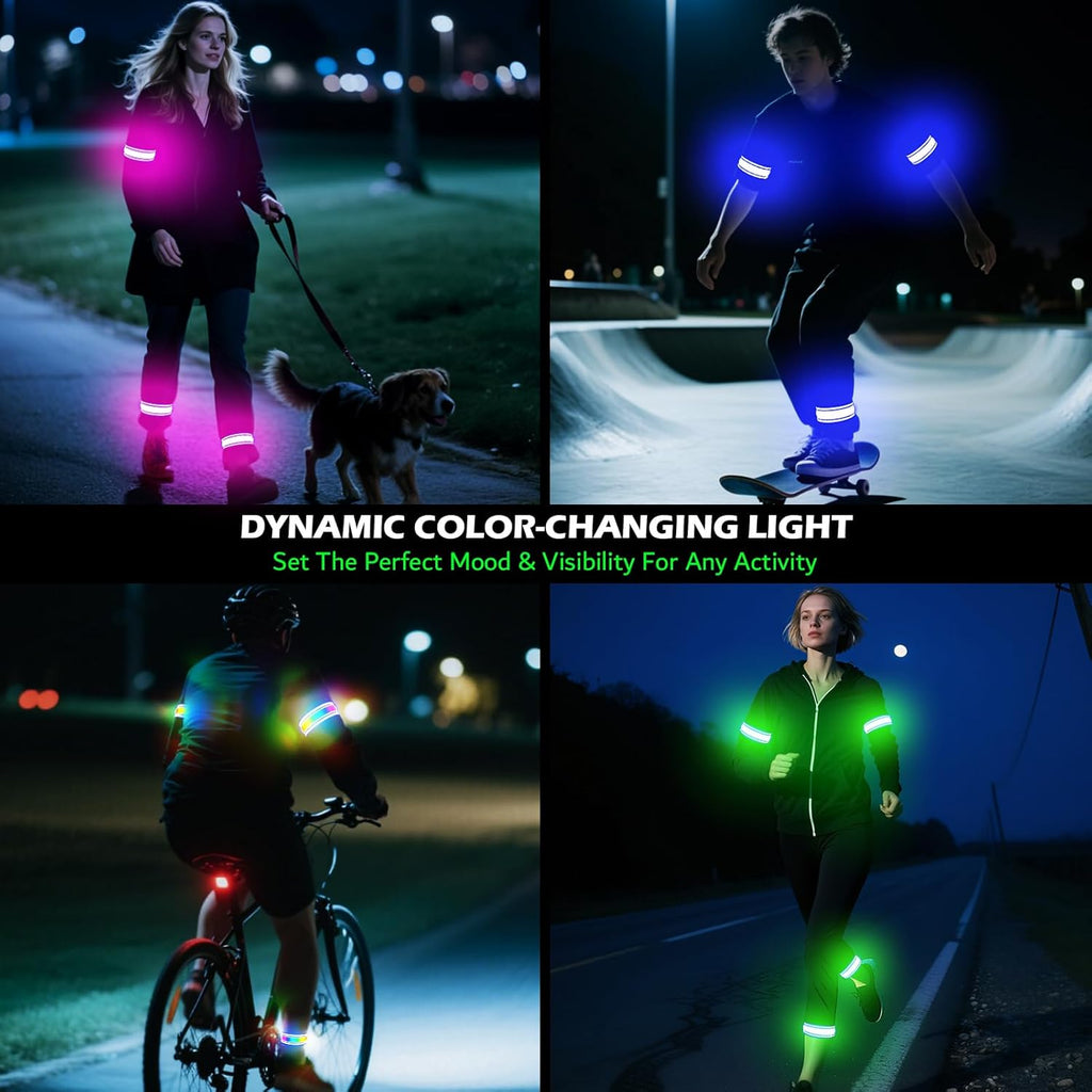 Skiennix LED Armband - Rechargeable Light Up Arm Bands for Night Running | High Visibility Safety Gear (2 Pack)