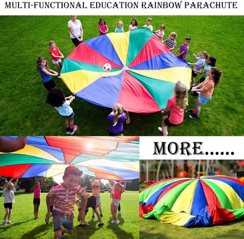 Gimilife 9ft Rainbow Parachute Toy - Durable Handles for Cooperative Play | Outdoor Fun for Kids