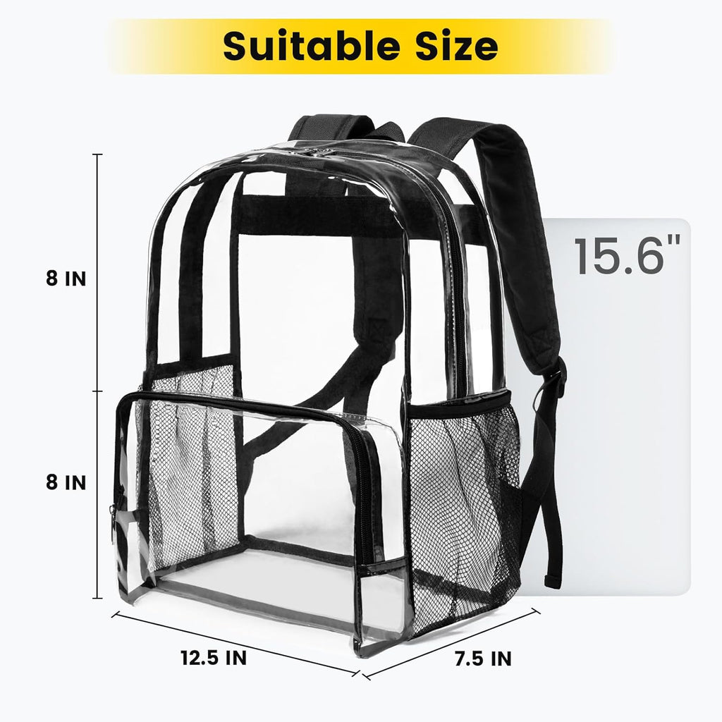 Vorspack Clear Backpack - Heavy Duty Large See-Through Bookbag for School & Work | Black