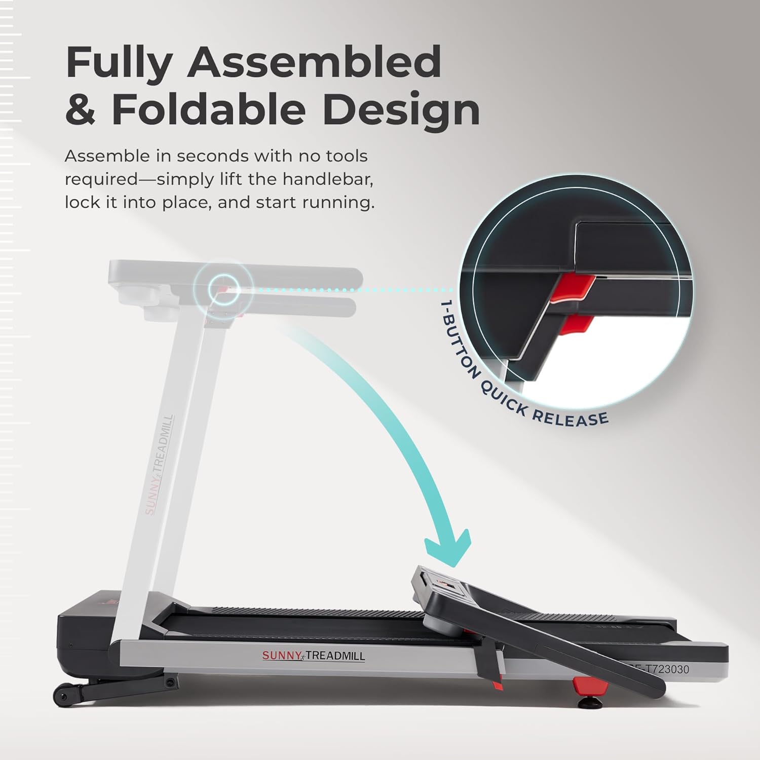 Sunny Health & Fitness Treadmill - Smart Auto Incline, Foldable Design, 15 Levels, 20" Shock Absorption Belt