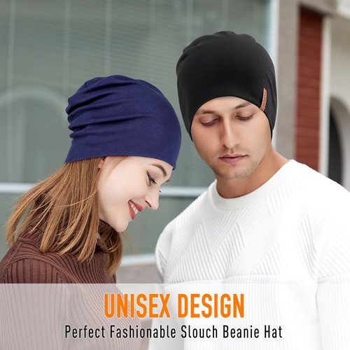 Slouchy Beanie for Women Cotton Beanies Hats Men Lightweight Soft Chemo Headwear Warm Skull Cap for All Seasons Black