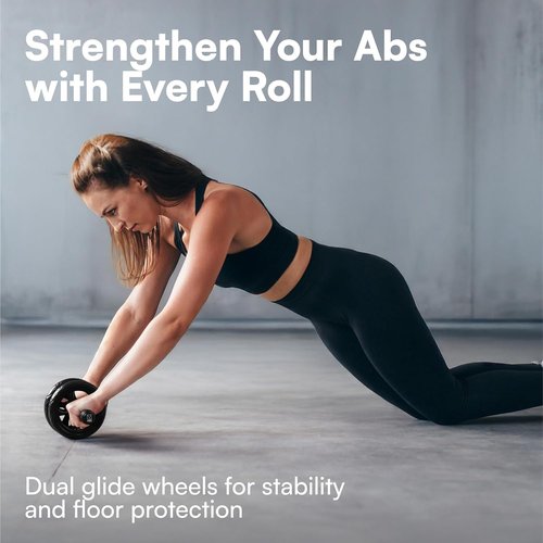 H&S Ab Roller Wheel | Core Workout Equipment with Extra Thick Knee Pad Mat - Dual Glide Wheels