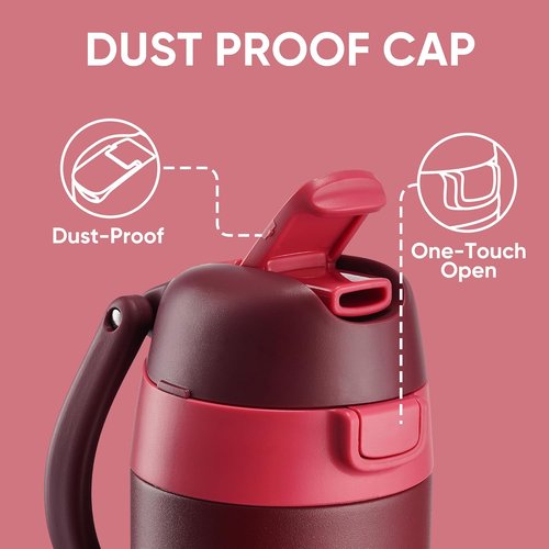 Fijinhom 18 oz Insulated Stainless Steel Water Bottle - 2-in-1 Straw & Push-Button Lid | Keeps Drinks Cold for 24 Hours, Red