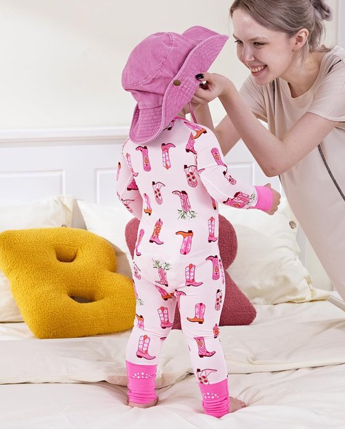 Babee Reshinee Bamboo Viscose Baby Footie Pajamas - Convertible Zipper Onesie for Girls (0-24M)